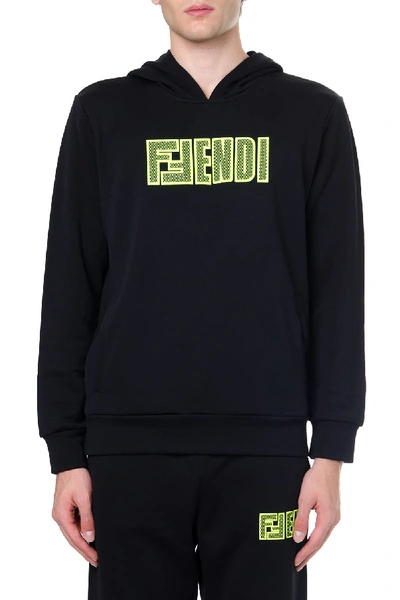Shop Fendi Black Mixed Cotton Sweatshirt With Logo In Black/green