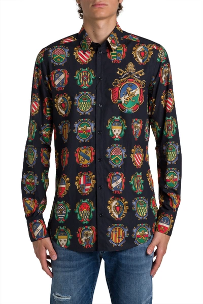 Shop Dolce & Gabbana Martini Fit Shirt With Emblem Multi-print In Multicolor