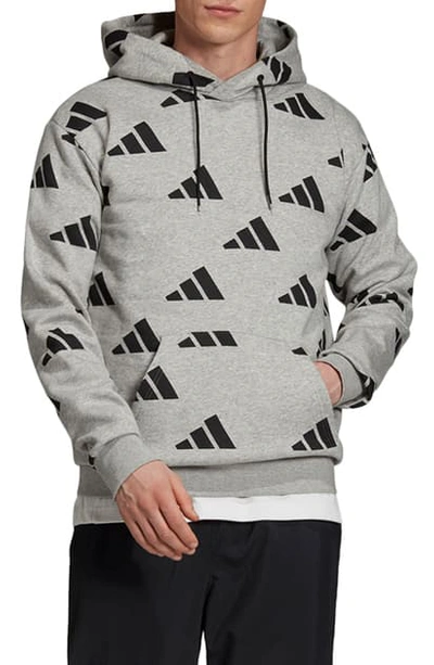 Shop Adidas Originals Athletics Pack Allover Print Hoodie In Medium Grey Heather/ Black