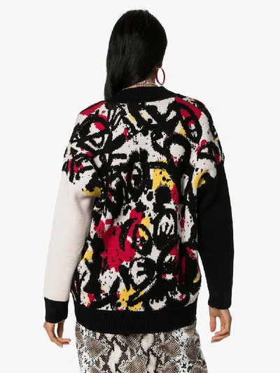 Shop Angel Chen Paint Splatter Jacquard Wool Cardigan In Multicoloured