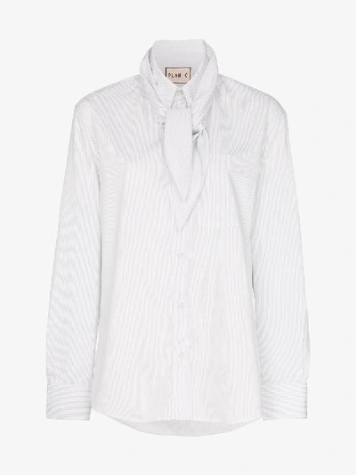 Shop Plan C Neck Scarf Pinstripe Shirt In White