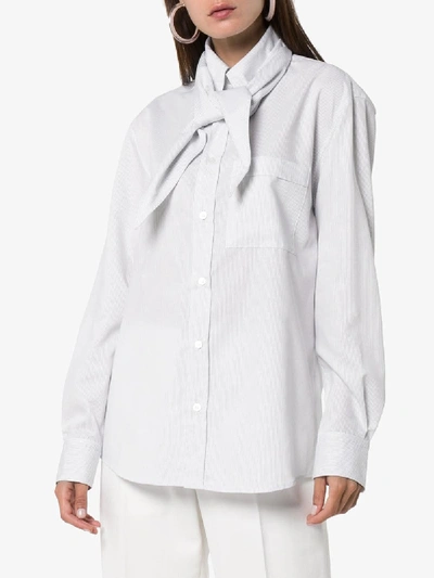 Shop Plan C Neck Scarf Pinstripe Shirt In White