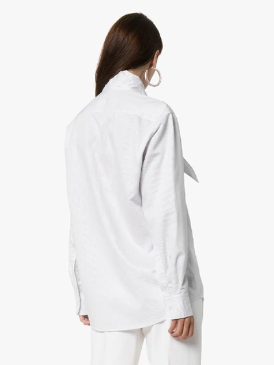 Shop Plan C Neck Scarf Pinstripe Shirt In White