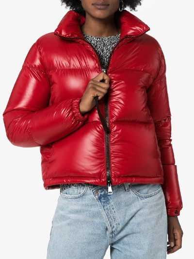 Shop Moncler Rimac Feather-down Quilted Coat In Red