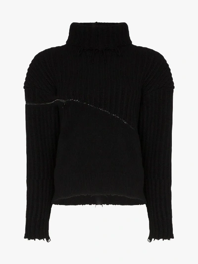 Shop Ben Taverniti Unravel Project Unravel Project Hybrid Wool Zip Detail Sweater In Black
