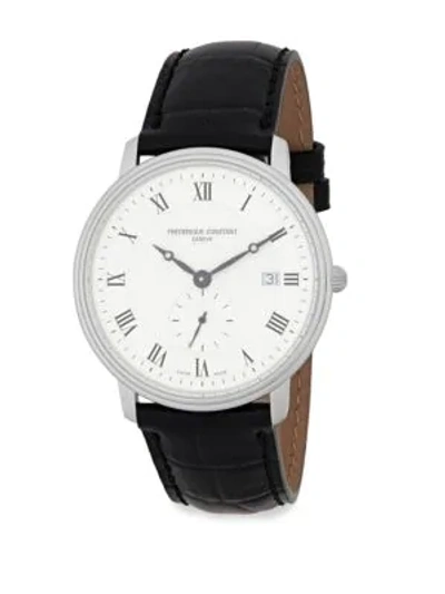 Shop Frederique Constant Slimline Chronographic Leather Watch In Steel