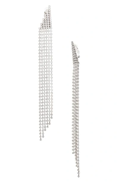 Shop Saint Laurent Crystal Clip Drop Earrings In Silver
