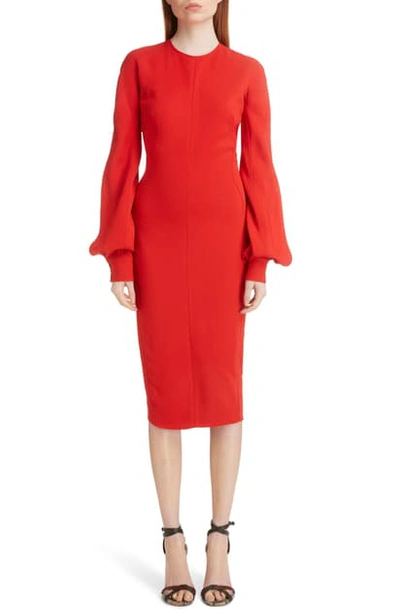 Shop Victoria Beckham Slash Long Sleeve Midi Dress In Red