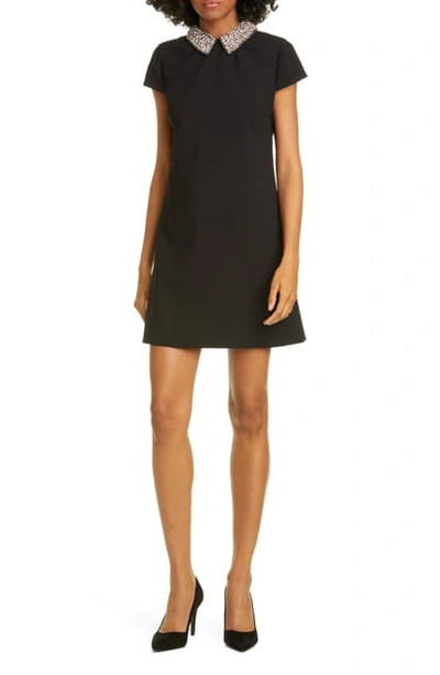 Shop Alice And Olivia Coley Crystal Collar A-line Dress In Black/ Silver