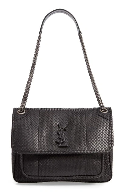 Shop Saint Laurent Medium Niki Genuine Anaconda Shoulder Bag In Noir