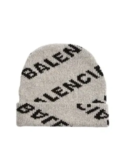 Shop Balenciaga Logo Wool-blend Beanie In Grey Black
