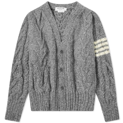 Shop Thom Browne Aran Cable 4 Bar Donegal Cardigan In Grey