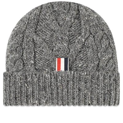 Shop Thom Browne Aran Cable Donegal Knit Hat In Grey