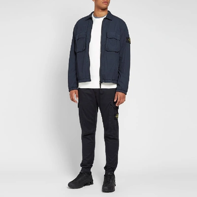 Shop Stone Island Brushed Cotton Garment Dyed Zip Overshirt In Blue