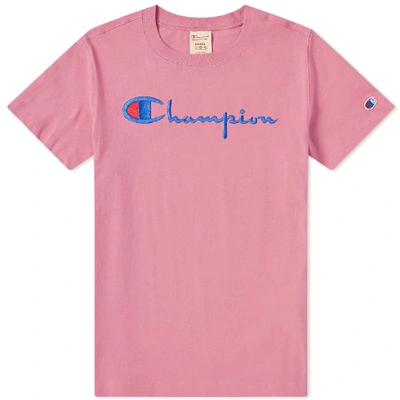 Shop Champion Reverse Weave Women's Logo Script Tee In Pink