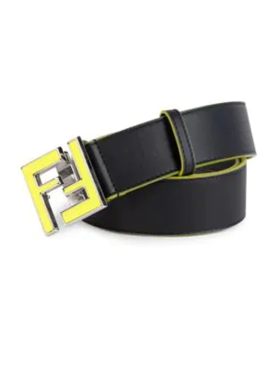 Shop Fendi Forever  Leather Belt In Nero Giallo Fluo