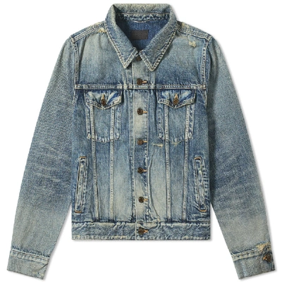 Shop Saint Laurent Classic Destroyed Denim Jacket In Blue