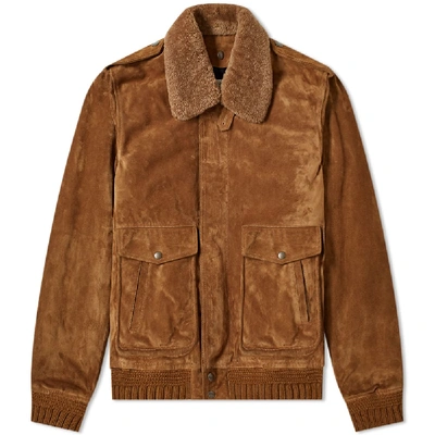 Shop Saint Laurent Suede & Shearling Flight Jacket In Brown