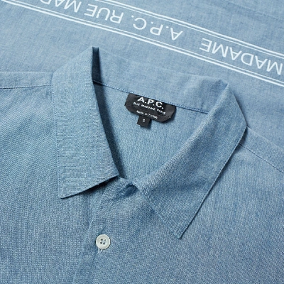 Shop Apc A.p.c. Short Sleeve Logo Chambray Shirt In Blue