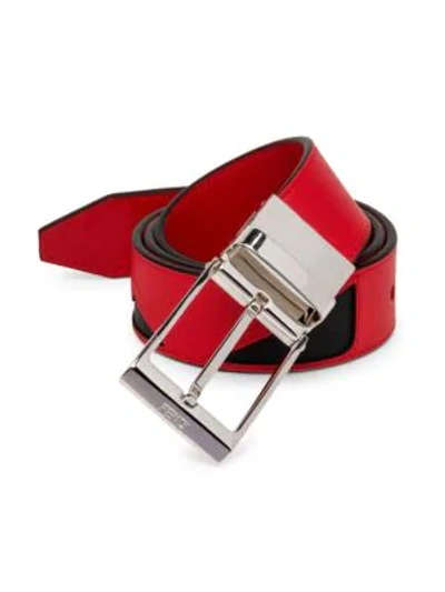 Shop Fendi Men's Vit. Century Adjustable Leather Belt In Red Black Pall