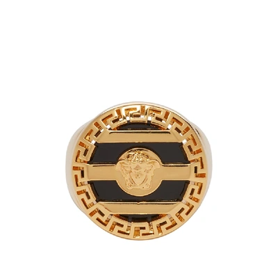 Shop Versace Medusa Head Stripe Signet Ring In Gold