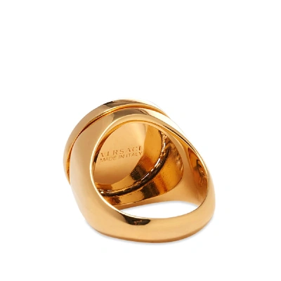 Shop Versace Medusa Head Stripe Signet Ring In Gold
