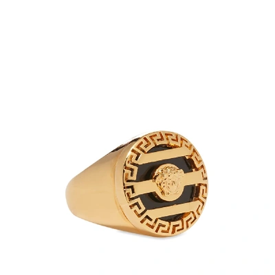 Shop Versace Medusa Head Stripe Signet Ring In Gold