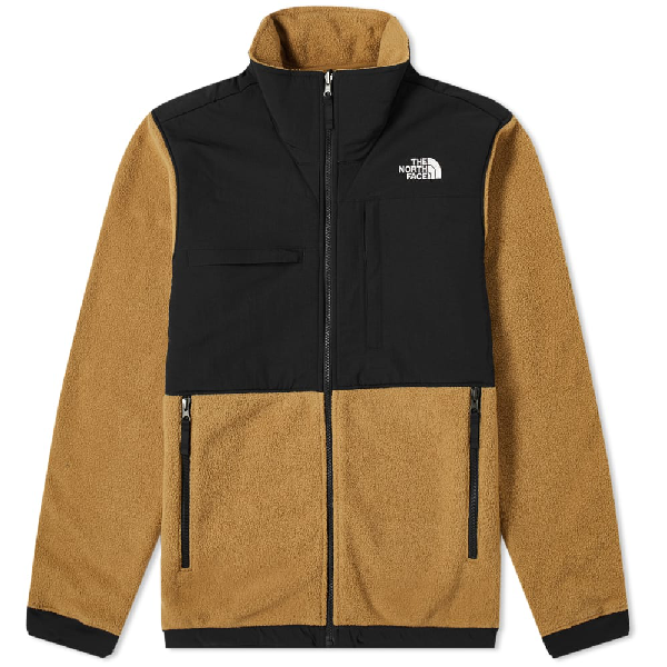 brown and black north face jacket