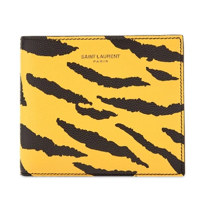 Saint Laurent Tiger Stripe Print Leather Wallet - Yellow | ModeSens