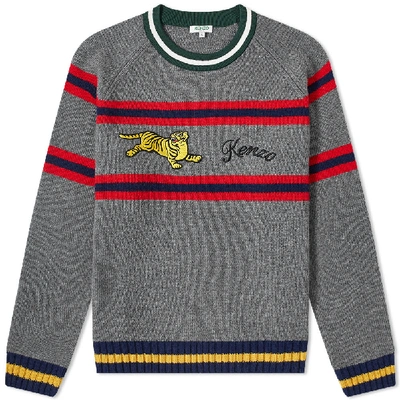 Shop Kenzo Striped Jumping Tiger Knit In Grey