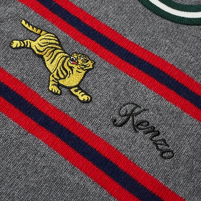 Shop Kenzo Striped Jumping Tiger Knit In Grey