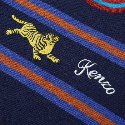 Shop Kenzo Striped Jumping Tiger Knit In Blue