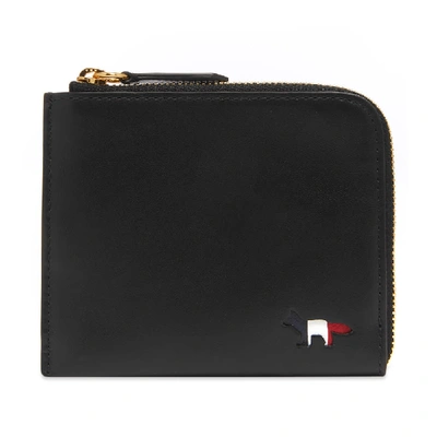 Shop Maison Kitsuné Tricolor Leather Coin Purse In Black