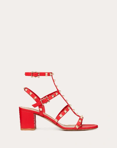 Shop Valentino Garavani Rockstud Calfskin Ankle Strap Sandal 60 Mm In Rouge Pur