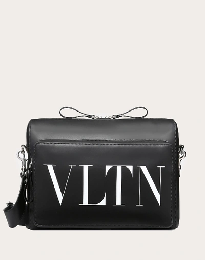 Shop Valentino Garavani Uomo Leather Vltn Messenger Bag In Black/white