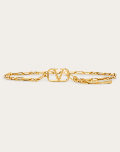 Shop Valentino Garavani Vlogo Signature Metal Belt In Antique Brass