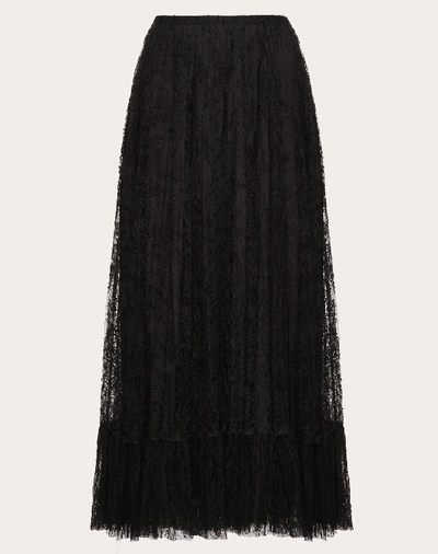 Shop Valentino Pleated Chantilly Lace Skirt In Black