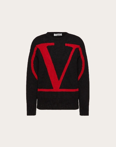 Shop Valentino Vlogo Signature Inlay Cashmere Sweater In Black/ Red