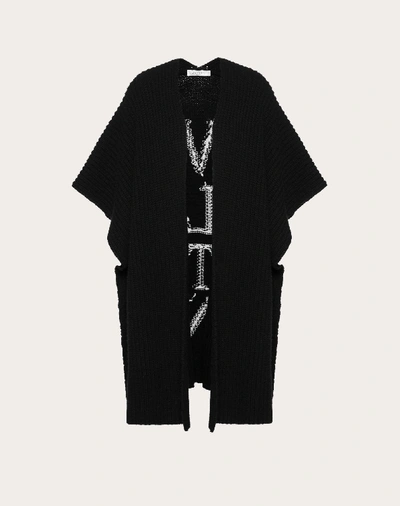 Shop Valentino Vltn Inlay Wool Poncho In Black