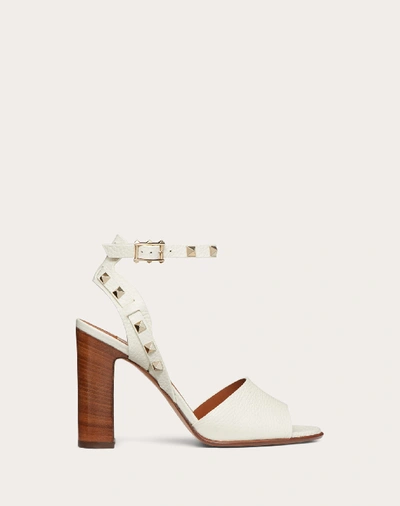 Shop Valentino Garavani Grainy Calfskin Ankle Strap Sandal 100 Mm In Ivory