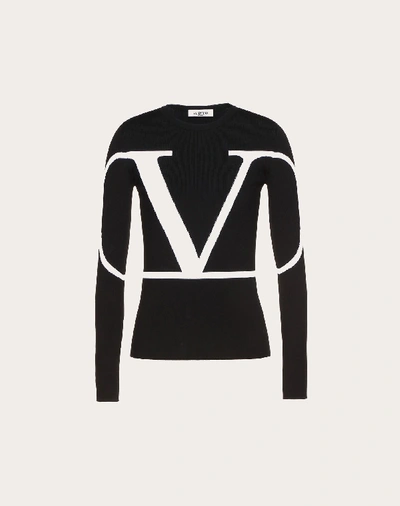 Shop Valentino Vlogo Stretch-viscose Sweater In Black