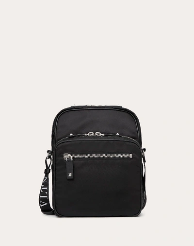 Shop Valentino Garavani Uomo Nylon Shoulder Bag With Vltn Ribbon Straps In Black