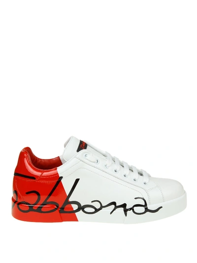 Shop Dolce & Gabbana Portofino White And Red Leather Sneakers