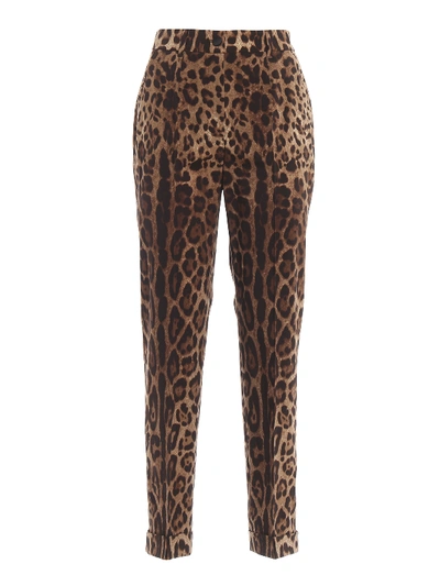 Shop Dolce & Gabbana Animal Print Wool Crepe Trousers