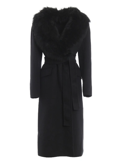 Shop Prada Fur Collar Angora Blend Coat In Black