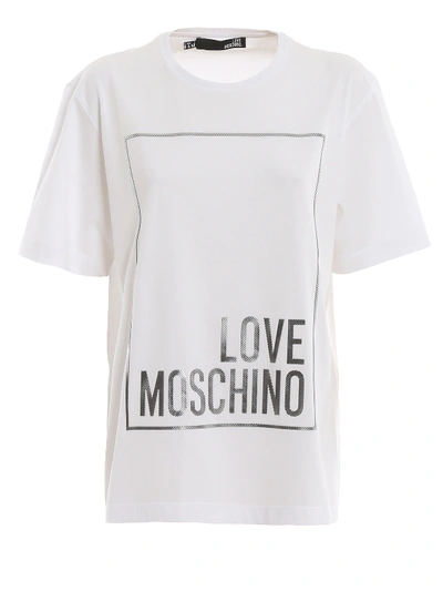 Shop Love Moschino Metallic Effect Logo Print T-shirt In White