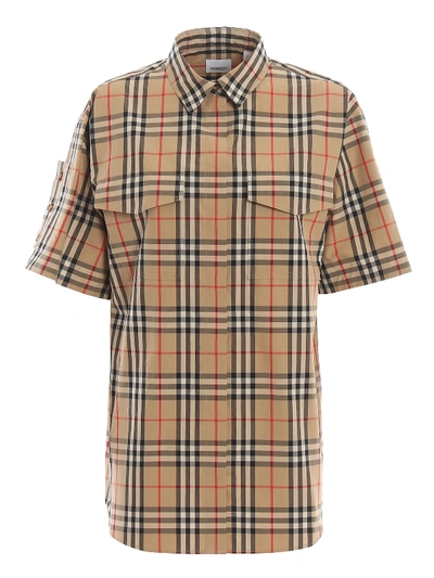 Shop Burberry Vintage Check Over Shirt In Beige