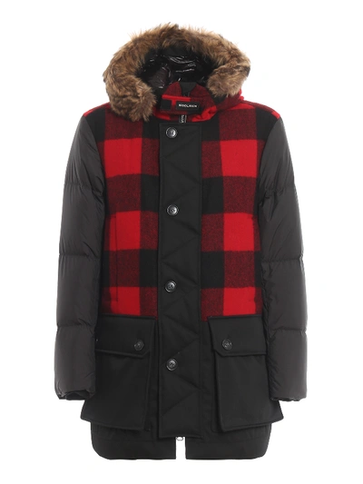 Shop Woolrich Buffalo Wool Padded Parka In Black