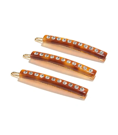Shop Lele Sadoughi Set Of Three Crystal Stick Barrettes In Caramel