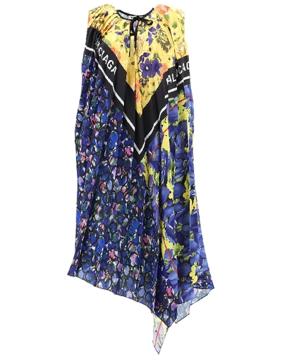 Shop Balenciaga Scarf Print Pleated Midi Dress In Multi